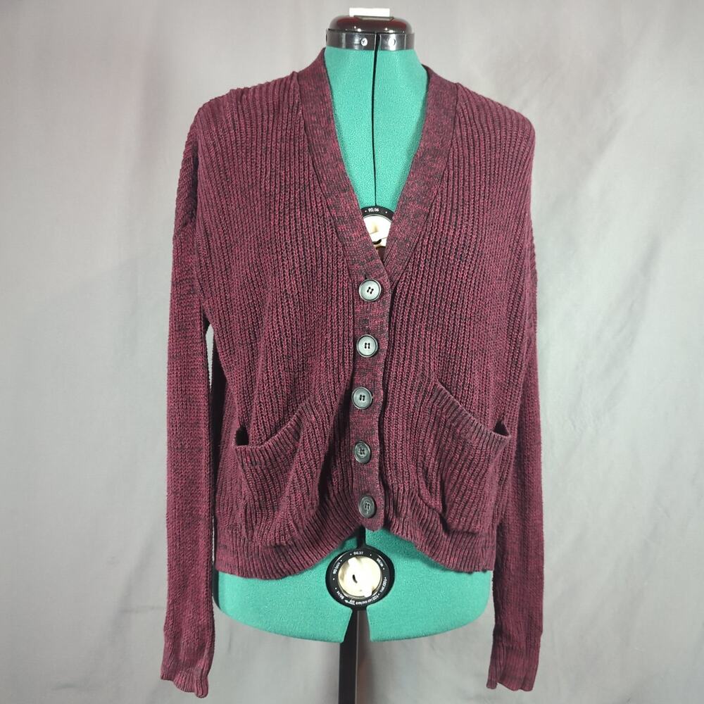 Forever 21 Burgundy Ribbed Cardigan Sweater Cropped Oversized Dark Academia S